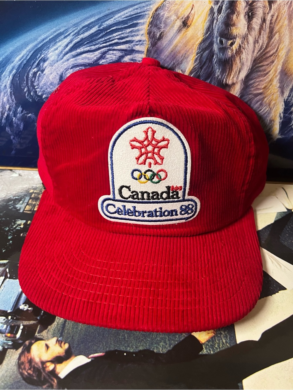 1988 Canada Olympics Calgary celebration, corduroy snapback trucker hat vintage